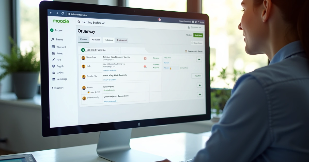 Administrador do Moodle gerenciando usuários no painel de configuração 