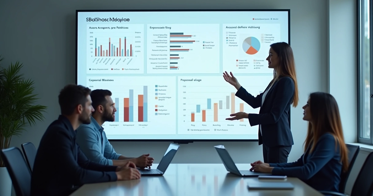 Dashboard digital mostrando dados de propostas e engajamento do cliente em tela grande 