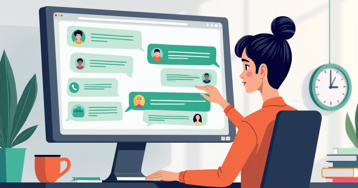 Pessoa em frente ao computador monitorando vários grupos do WhatsApp 