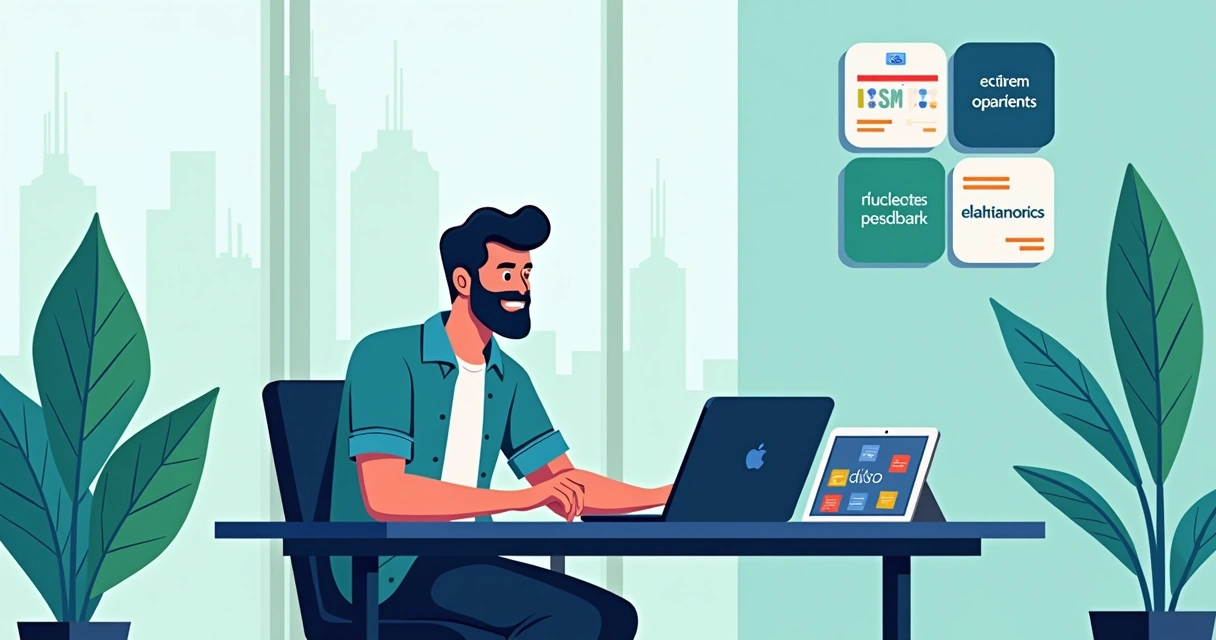 Gerente de Sucesso do Cliente em escritório moderno, interagindo com cliente, apoiado por ferramentas tecnológicas.