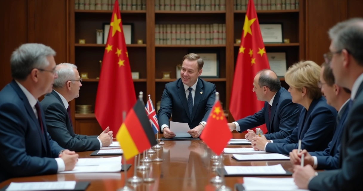 German officials and Chinese executive in formal meeting 