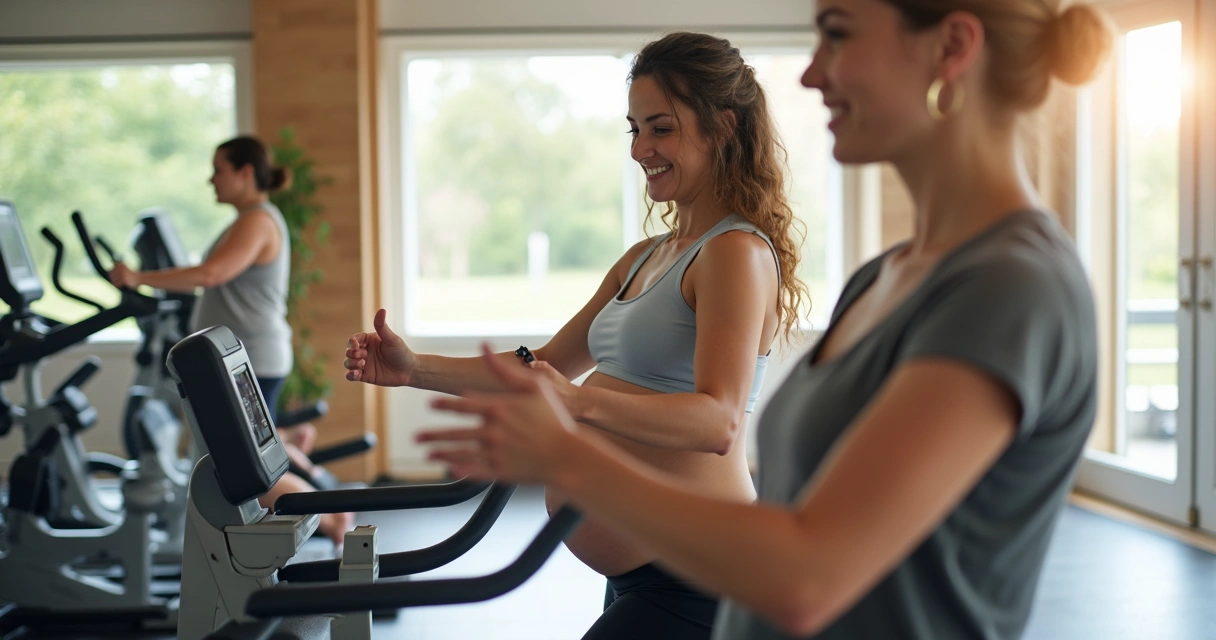 Profissional de educação física orientando gestante