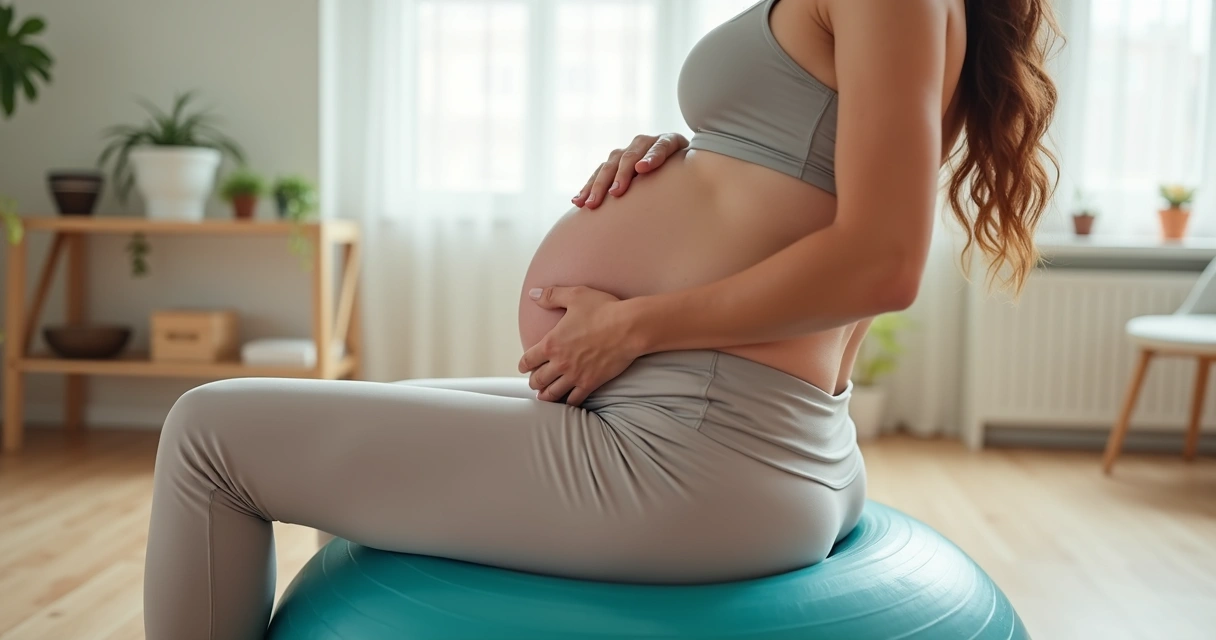 Gestante fazendo fisioterapia pélvica com bola de Pilates 