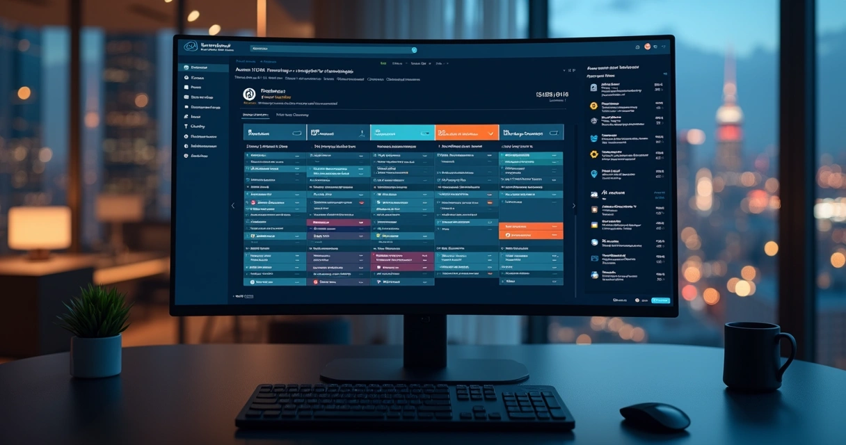Painel digital exibindo matriz de acessos em plataforma SaaS empresarial 