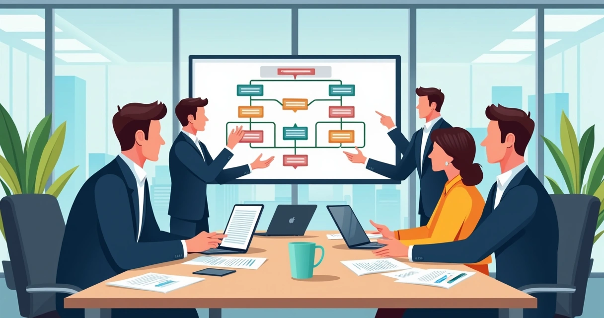 Equipe reunida planejando processos administrativos