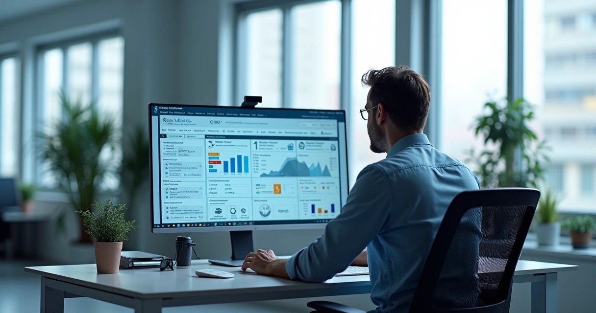 Gestor de TI usando painel de controle de appliance de virtualização em escritório