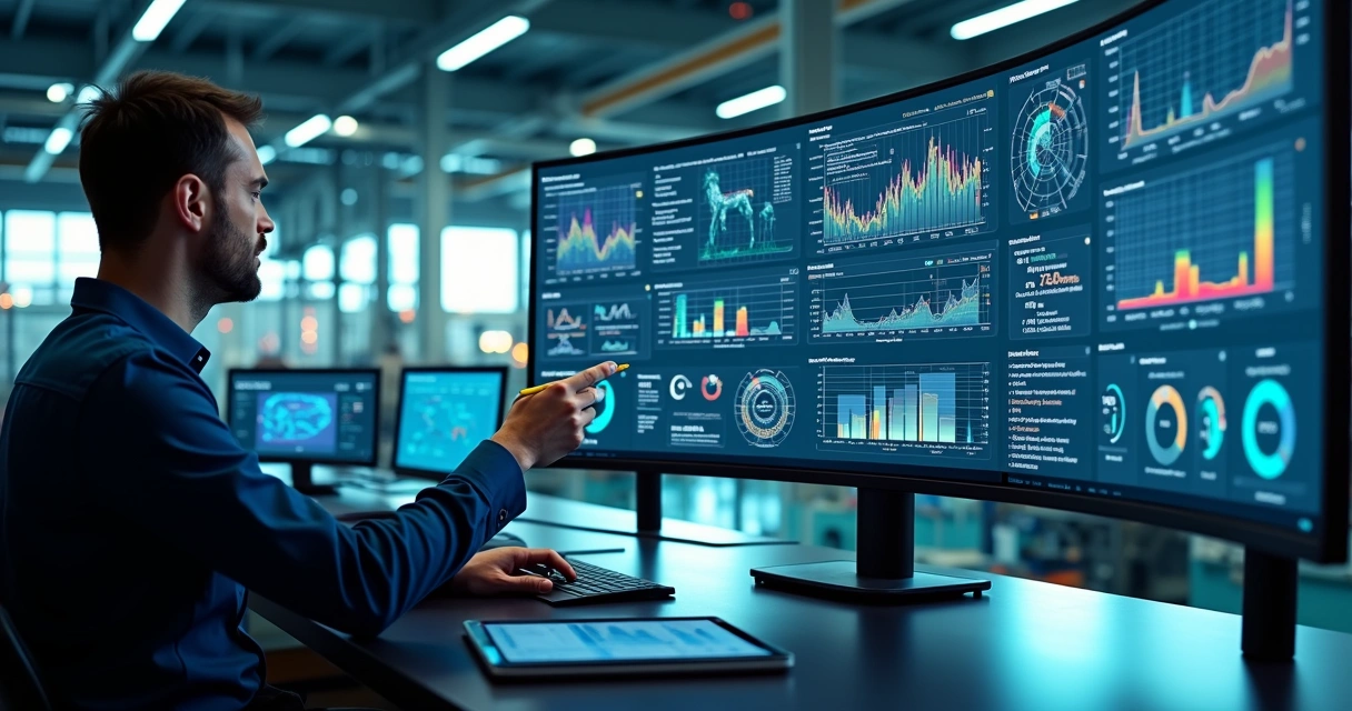 Telas de sistemas industriais integradas em painel com dados de ativos 