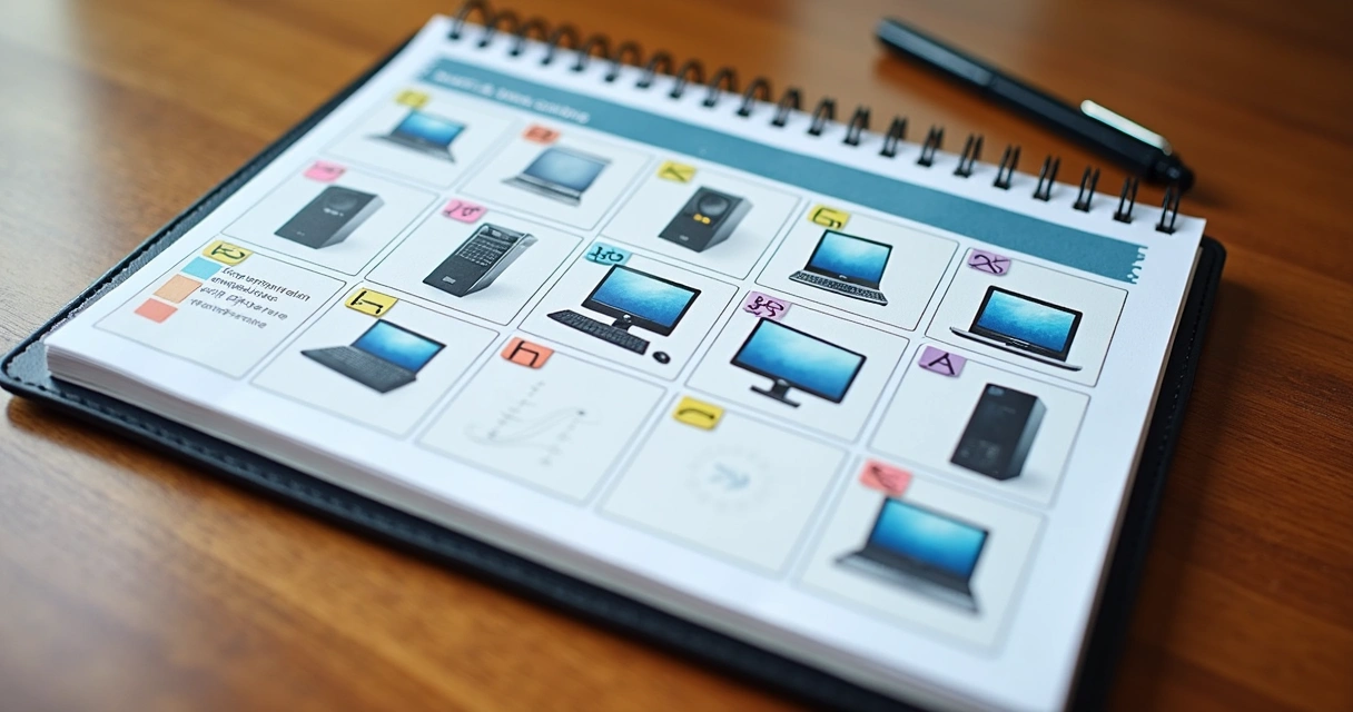 Inventário de ativos de TI em tela de notebook 