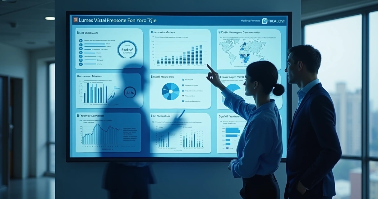 Painel digital exibindo dashboards de comissionamento e gestão de parcerias no RH 