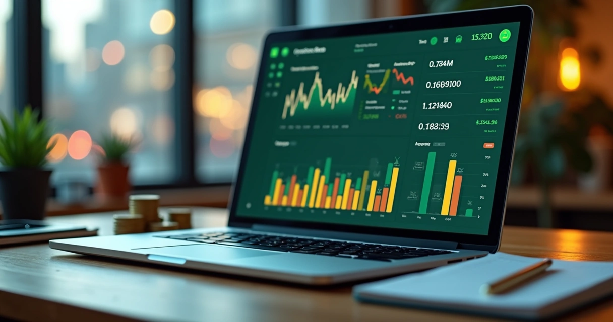 Tela de computador mostrando gestão de banca de apostas com gráficos coloridos 