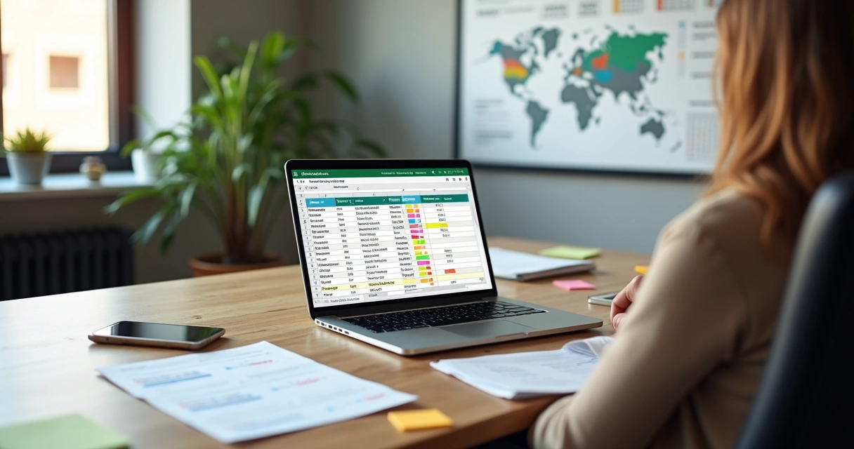 Equipe política analisando planilha de cadastro de eleitores em notebook 