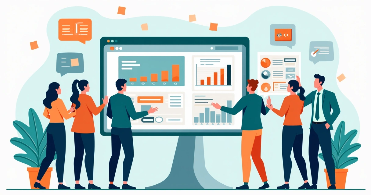 Equipe de marketing coordenando gestão de campanha digital 