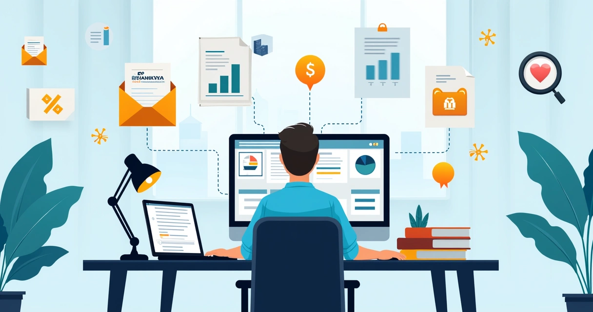Gestão do capital de giro usando ERP Sankhya, analista financeiro analisando dados no computador