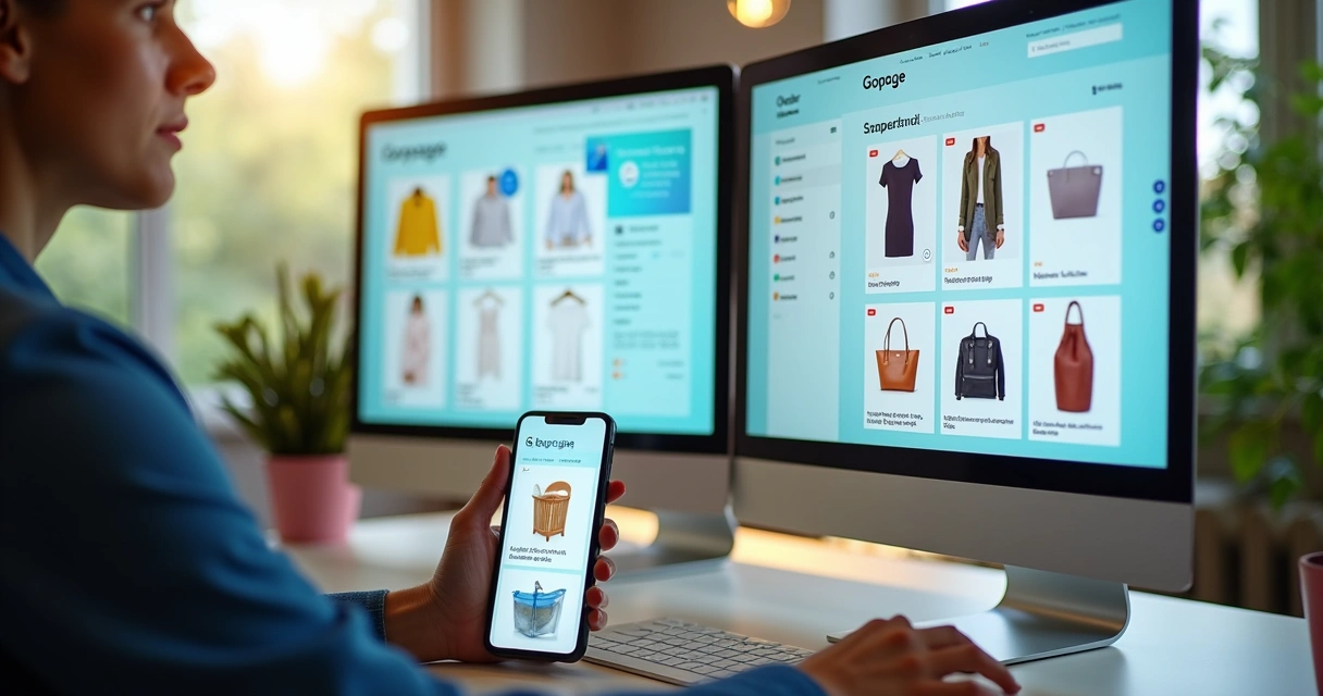 Gestão digital de catálogo de produtos no computador e celular 