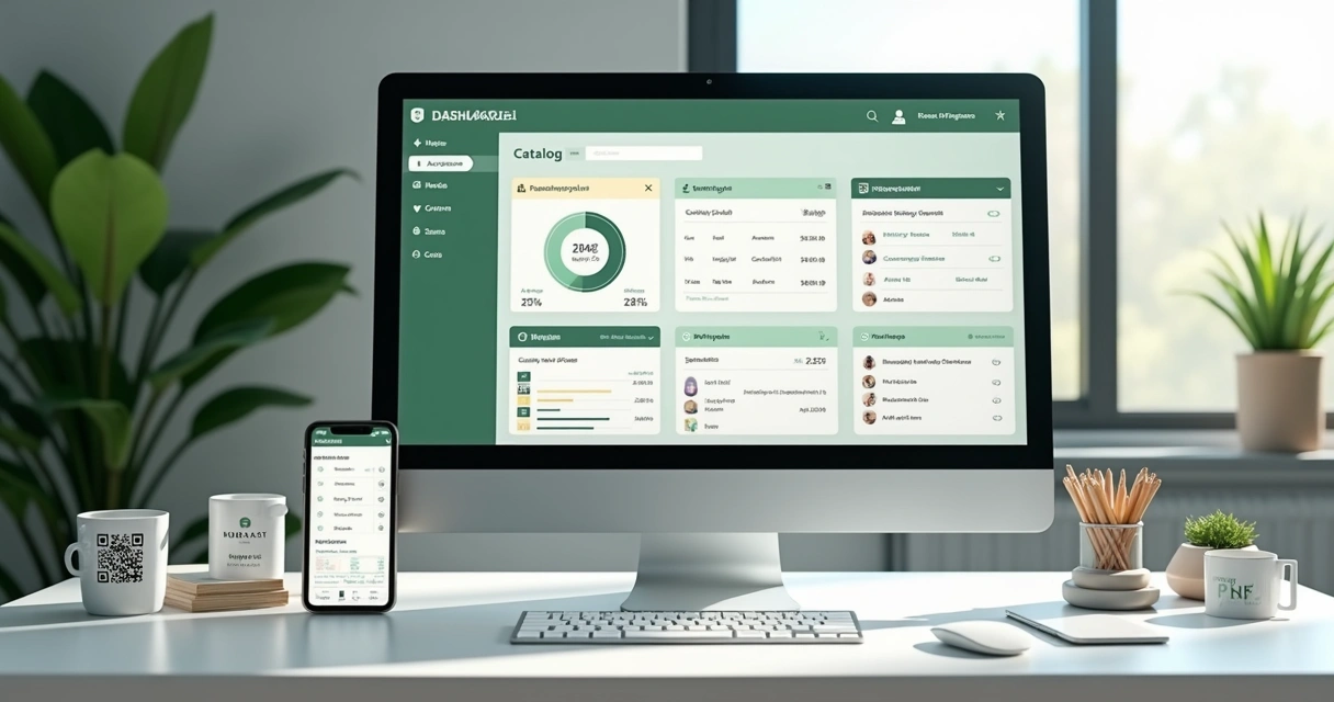 Painel com catálogo digital, pedidos, clientes e materiais de venda 