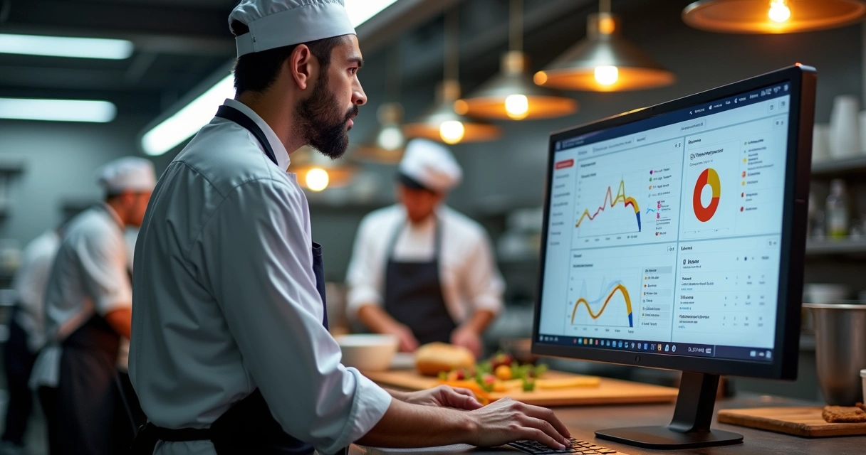 Gestão centralizada em tela de computador de cozinha de delivery 