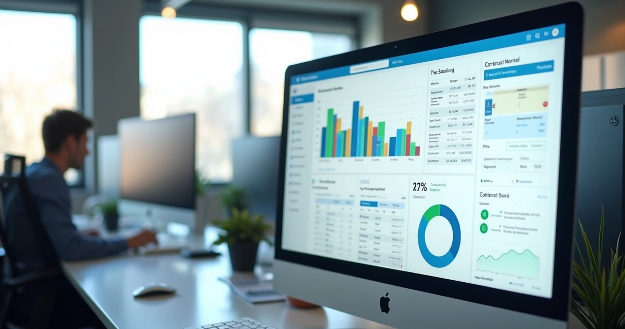 Painel de software de gestão centralizada de PJ com gráficos e lista de tarefas 