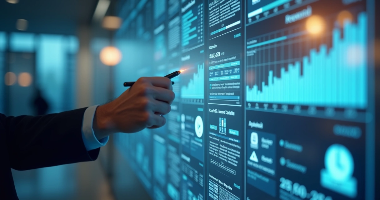 Mão interagindo com tela digital mostrando certidões negativas de débitos e gráficos de compliance fiscal 