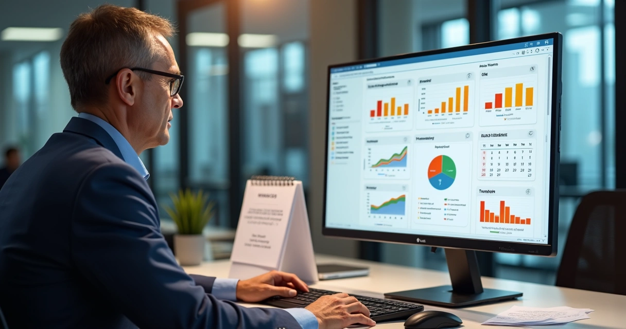 Gestor analisando relatórios de treinamentos na tela do computador