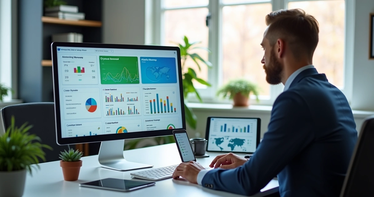 Profissional analisando dados de clientes em plataforma digital 