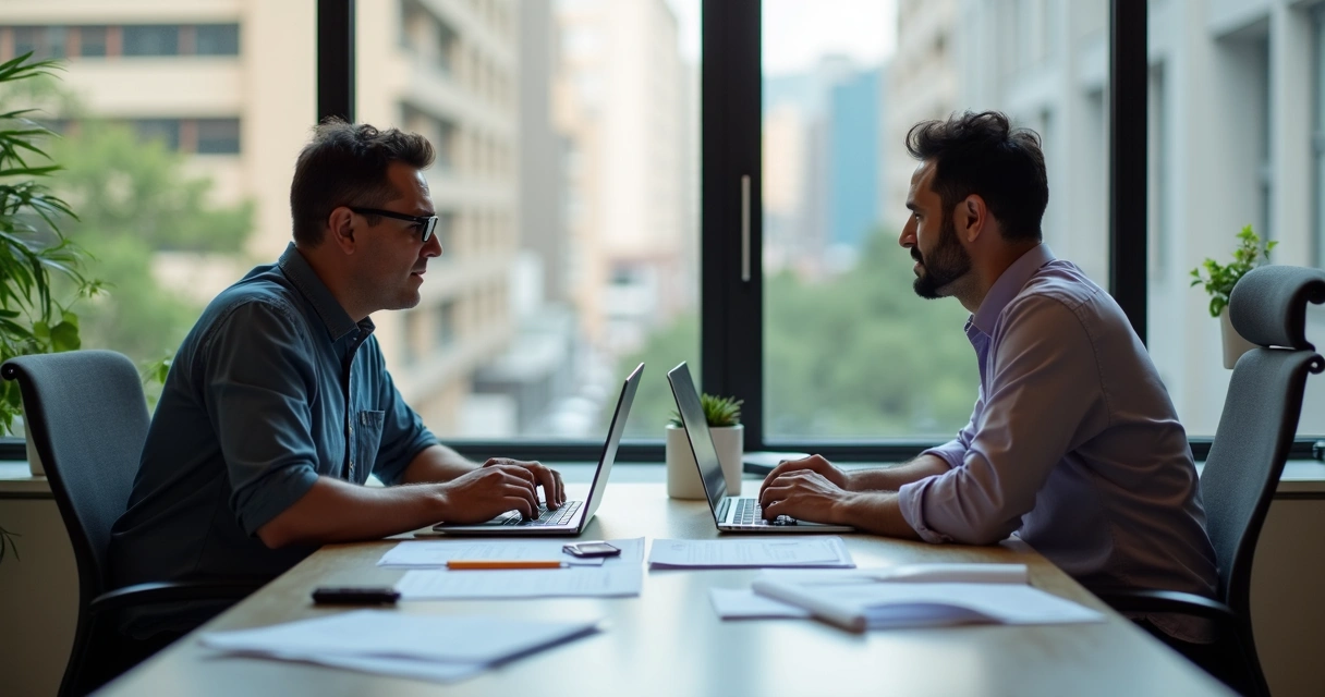 Freelancer negociando com cliente no escritório