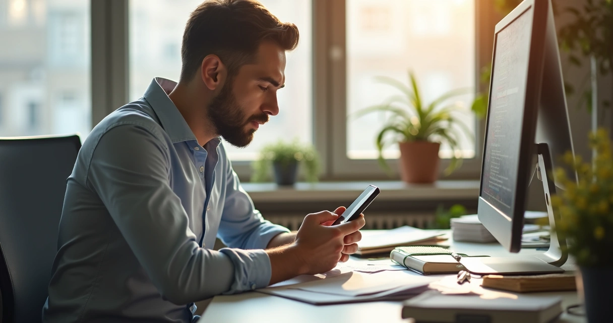Pessoa conferindo lista automatizada de clientes em celular 