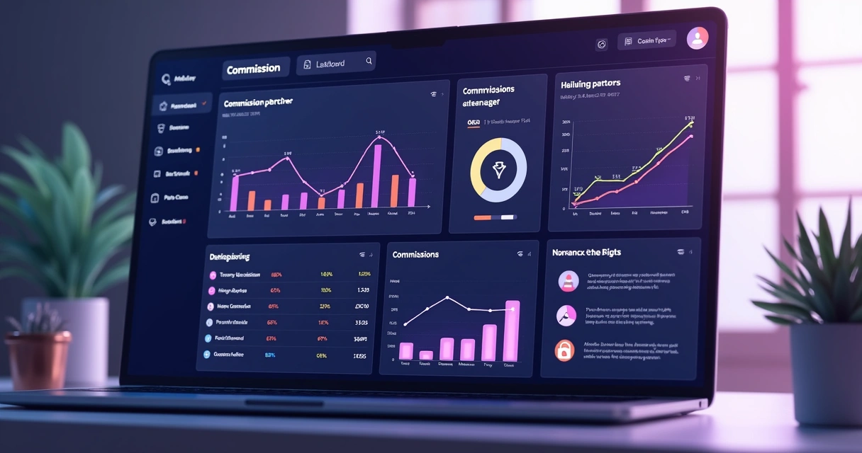 Dashboard de gestão de comissões com gráfico e detalhes por parceiro 
