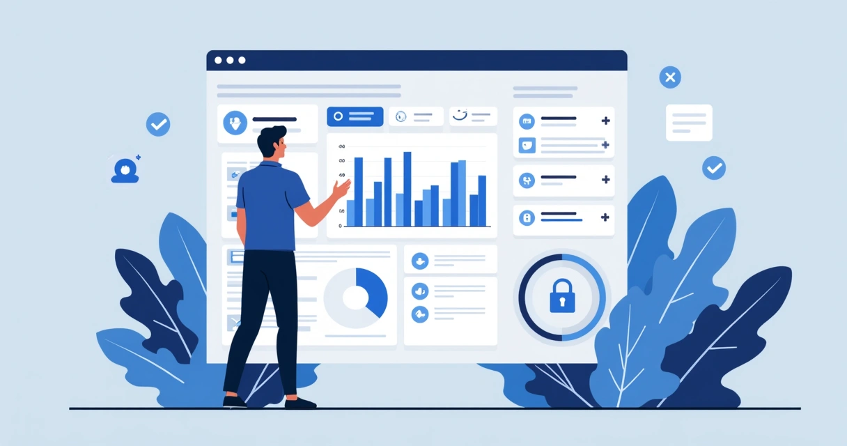 Representação visual de gerenciamento de consentimento de dados em um dashboard digital. 