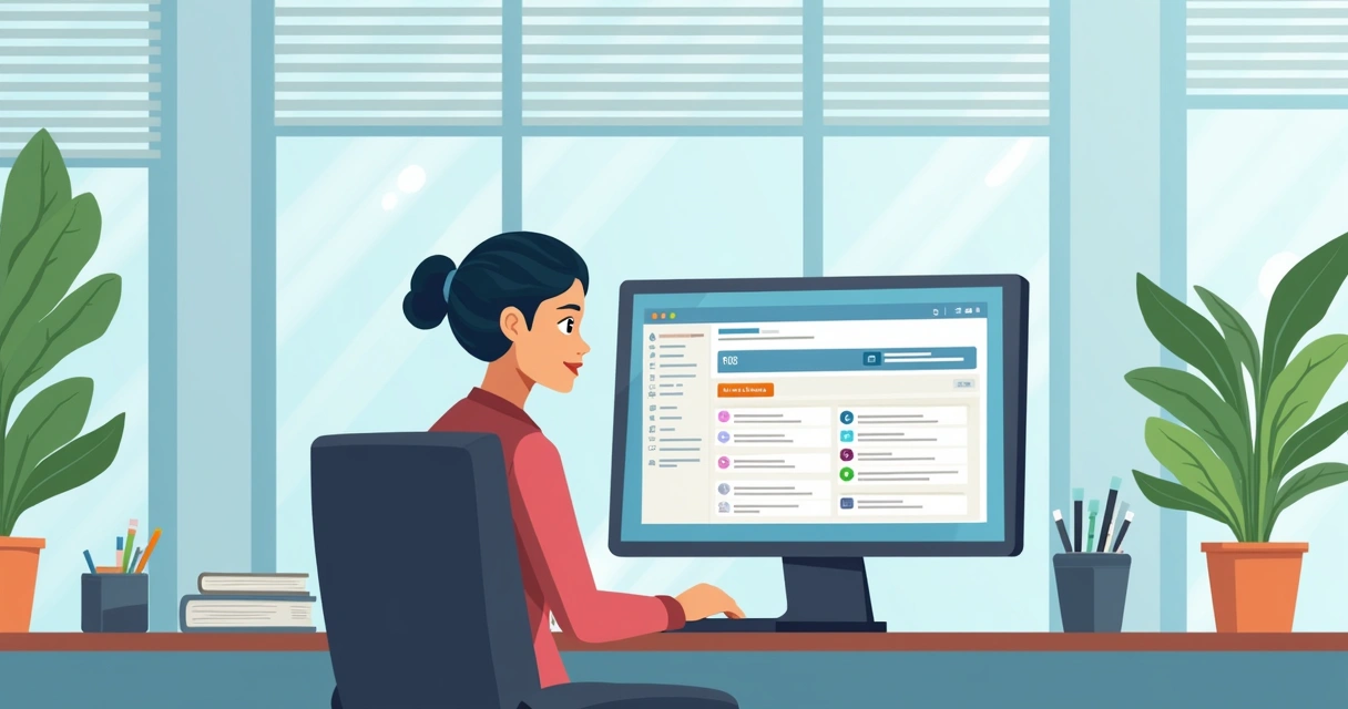 Secretária organizando mensagens de cidadãos no computador 