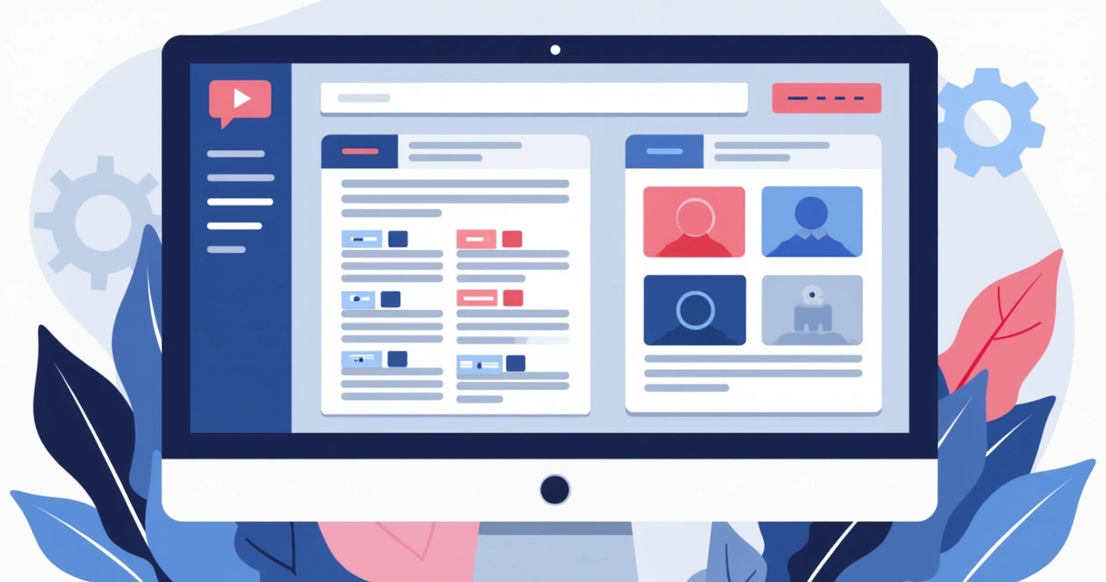 Painel de gestão de conteúdo CMS com diferentes tipos de mídia 