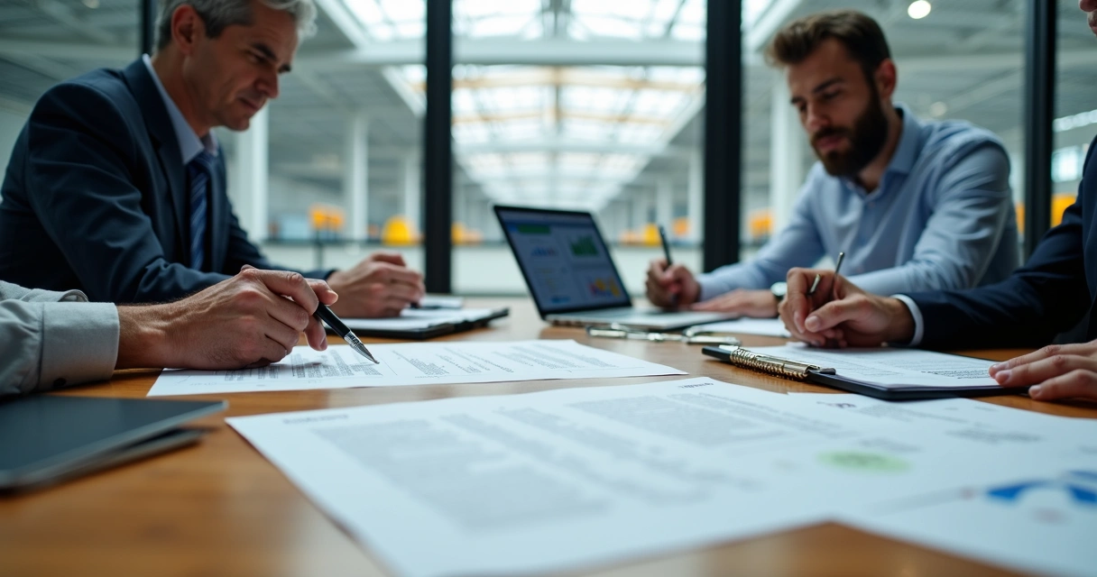 Gestores analisando contrato de terceiros com foco em segurança do trabalho e NR-1 