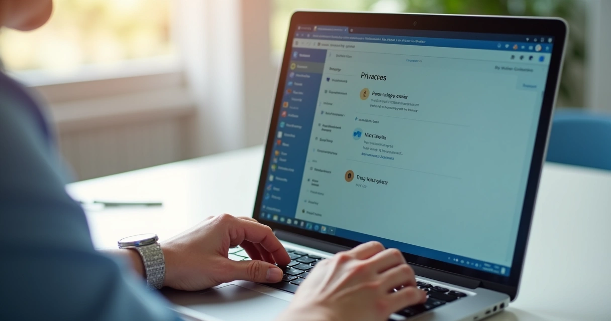 Pessoa ajustando configurações de privacidade em um notebook 