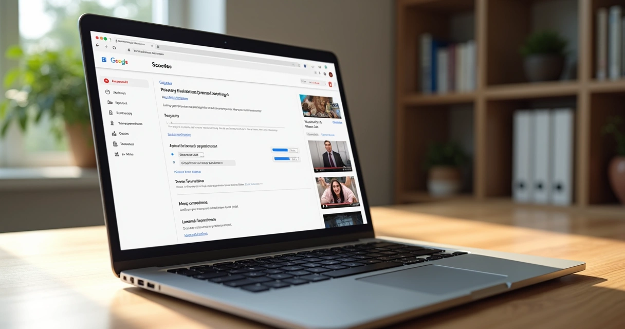 Tela de notebook mostrando configurações de privacidade e cookies do Google e YouTube 