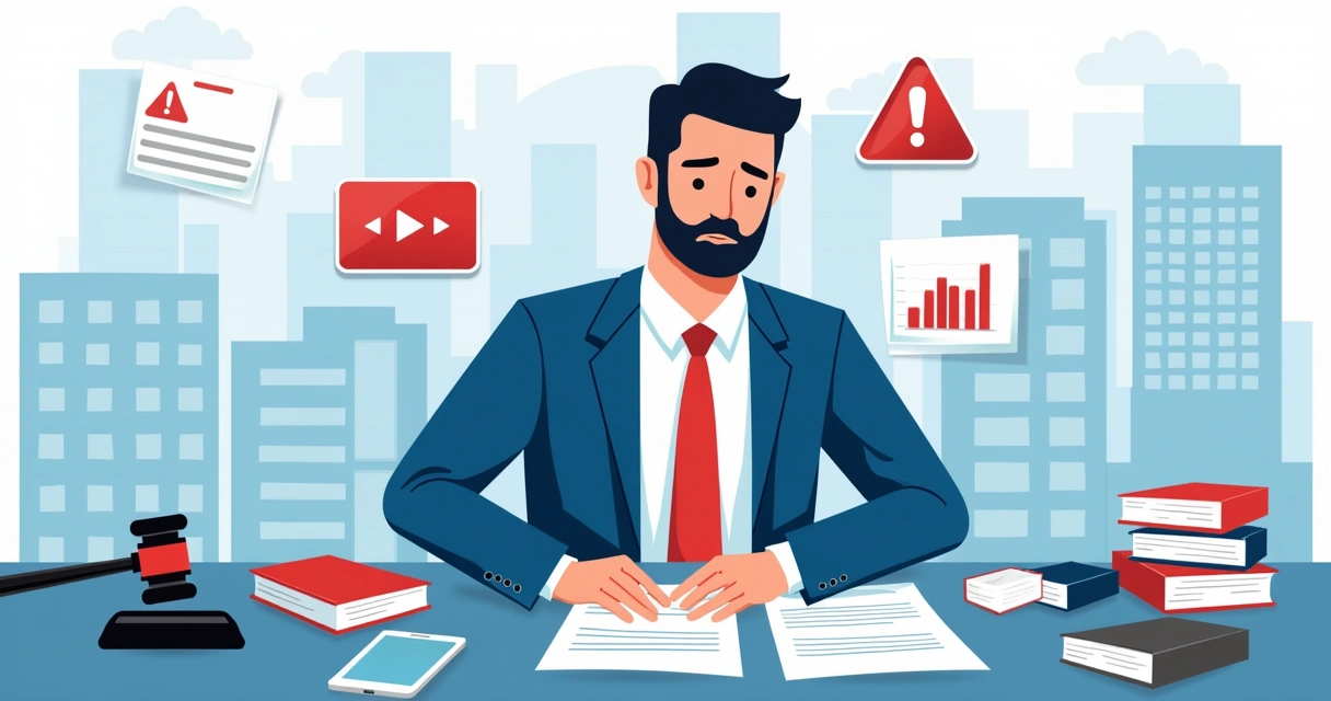 Gestor analisando documentos sobre crise empresarial e massa falida 