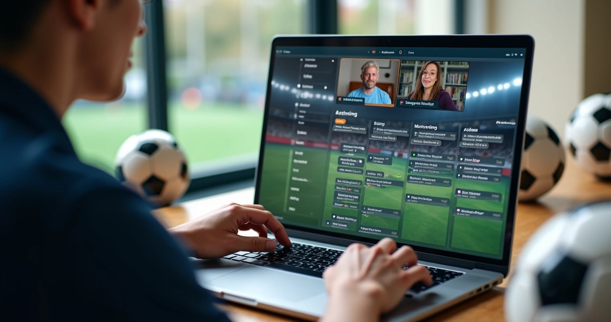 Gestor de escola esportiva em videoconferência ajustando cronograma de treinos online 