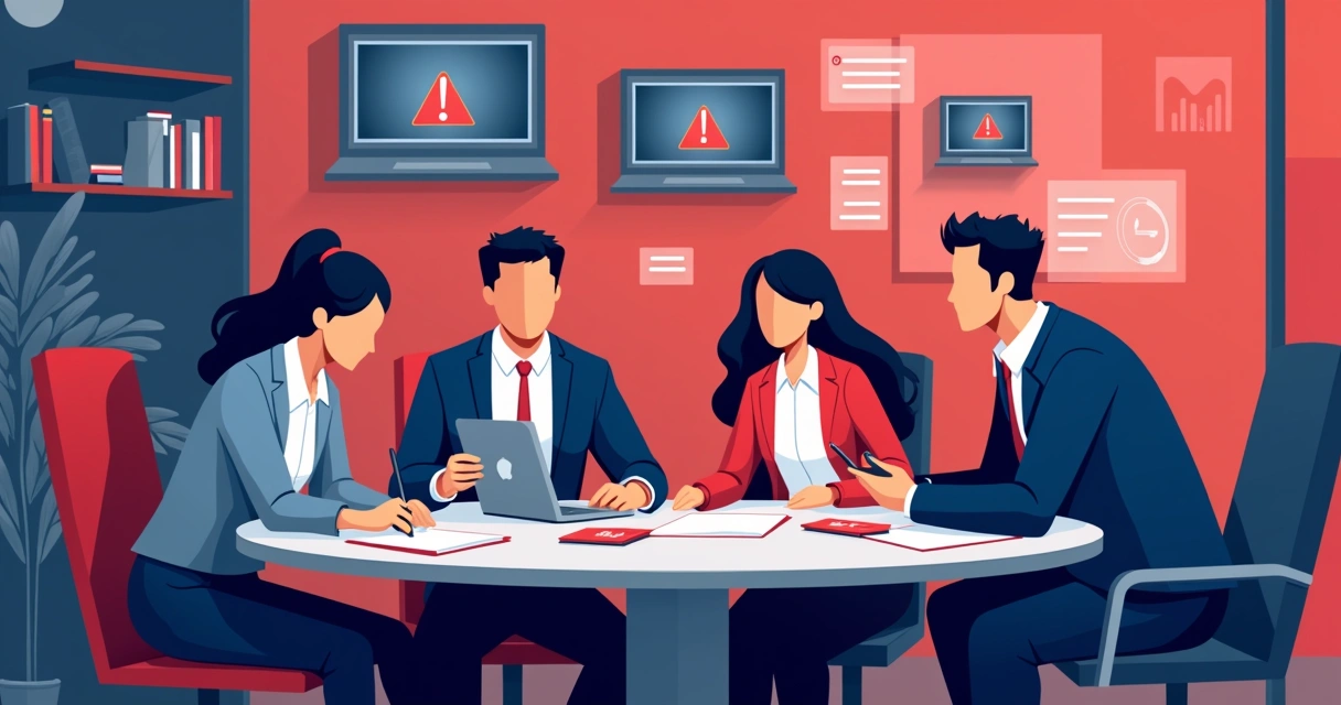 Equipe de comunicação reunida lidando com situação de crise