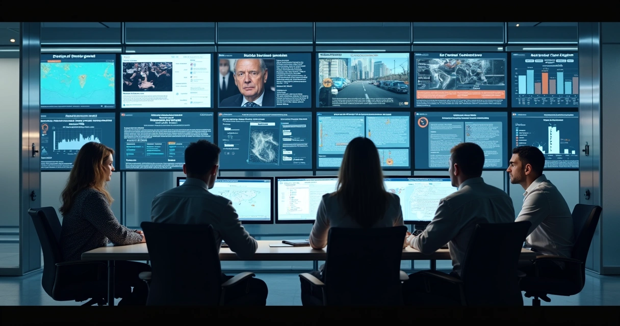 Equipe em sala de crise monitora mídias 