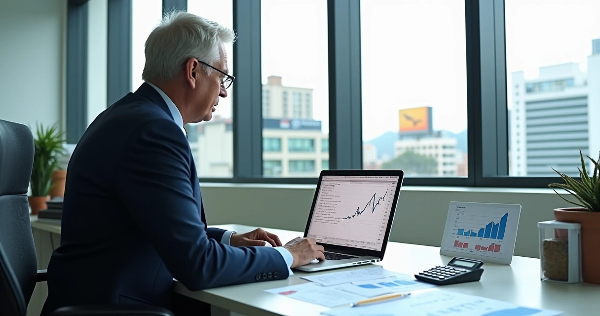 Gestor analisando fluxo de caixa de agência de turismo 