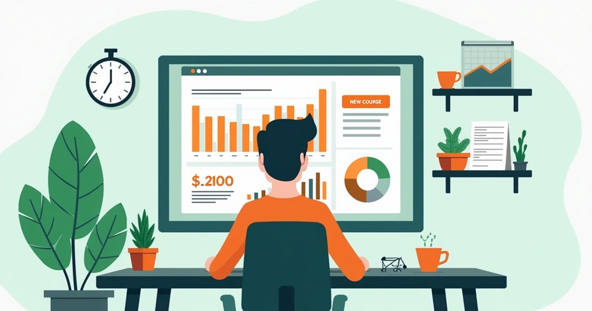 Gestão de cursos online com painel de controle e estatísticas de vendas 