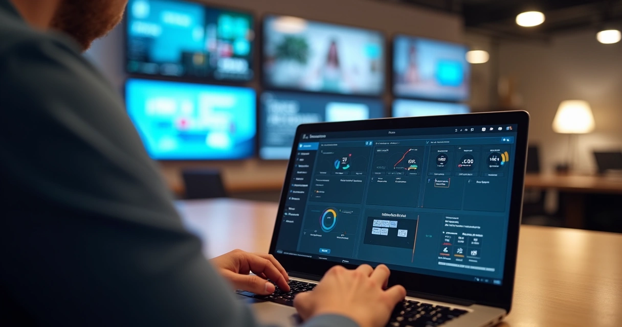 Gestão de conteúdo digital sendo feita em painel para TV indoor 