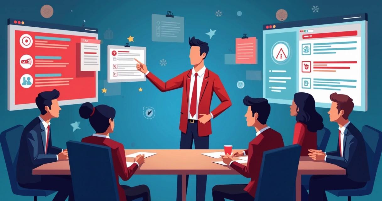 Consultor orientando equipe durante situação de crise eleitoral 