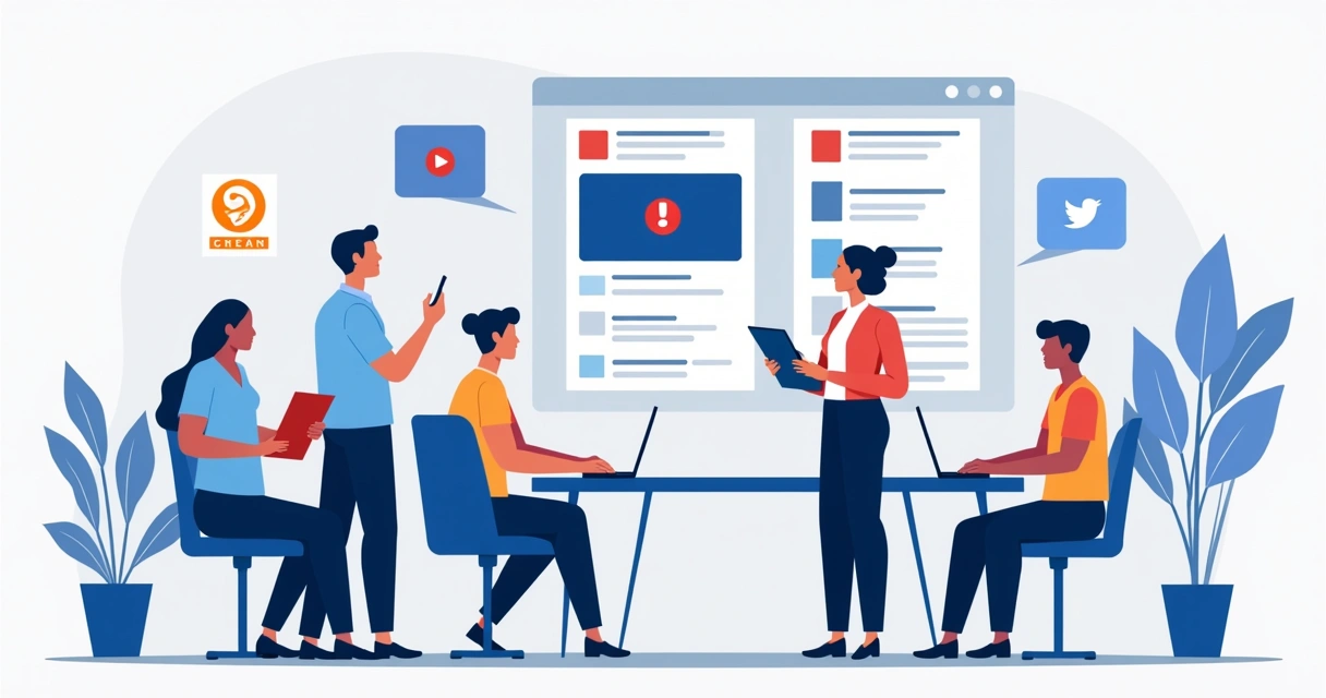 Equipe monitorando redes sociais e discutindo resposta a crise política 