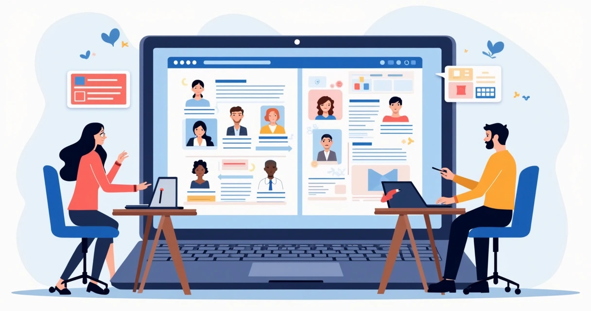 Ilustração de uma plataforma de gestão de gabinete digital mostrando diferentes módulos e telas em um notebook 