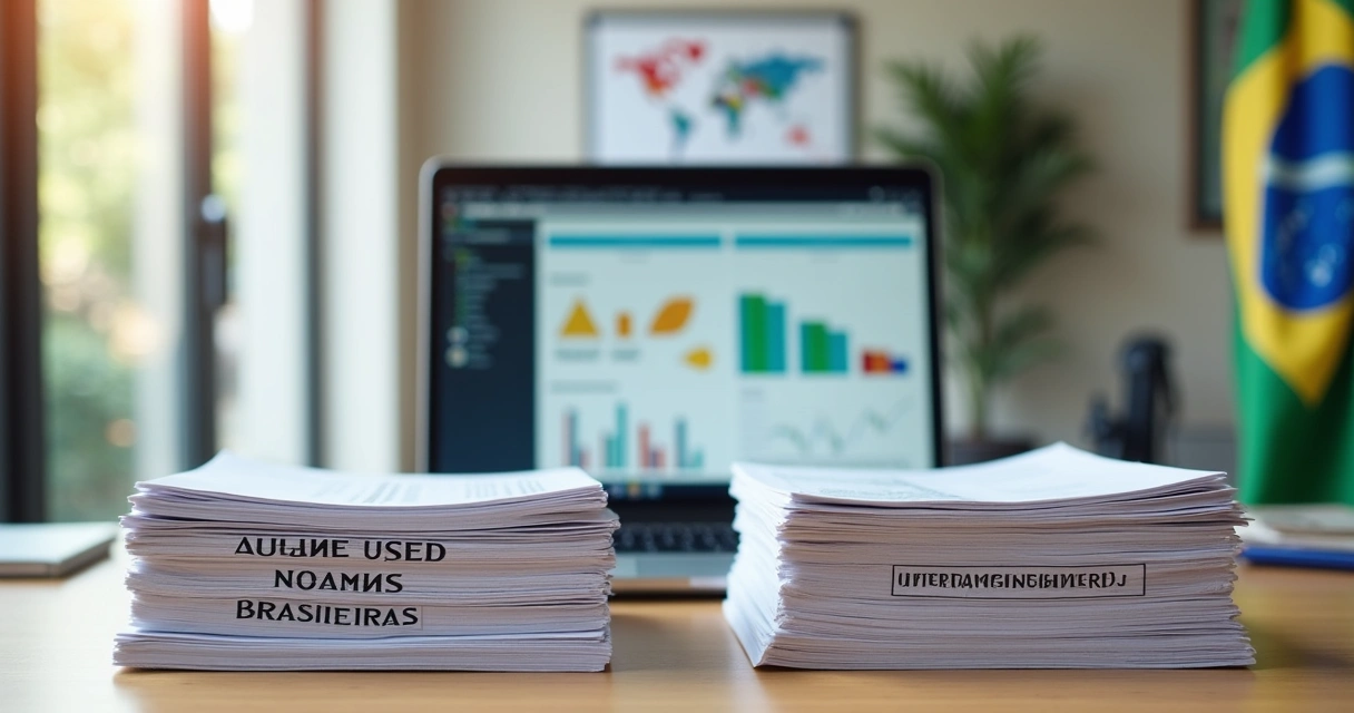 Documentos sobre segurança do trabalho lado a lado com normas internacionais e brasileiras