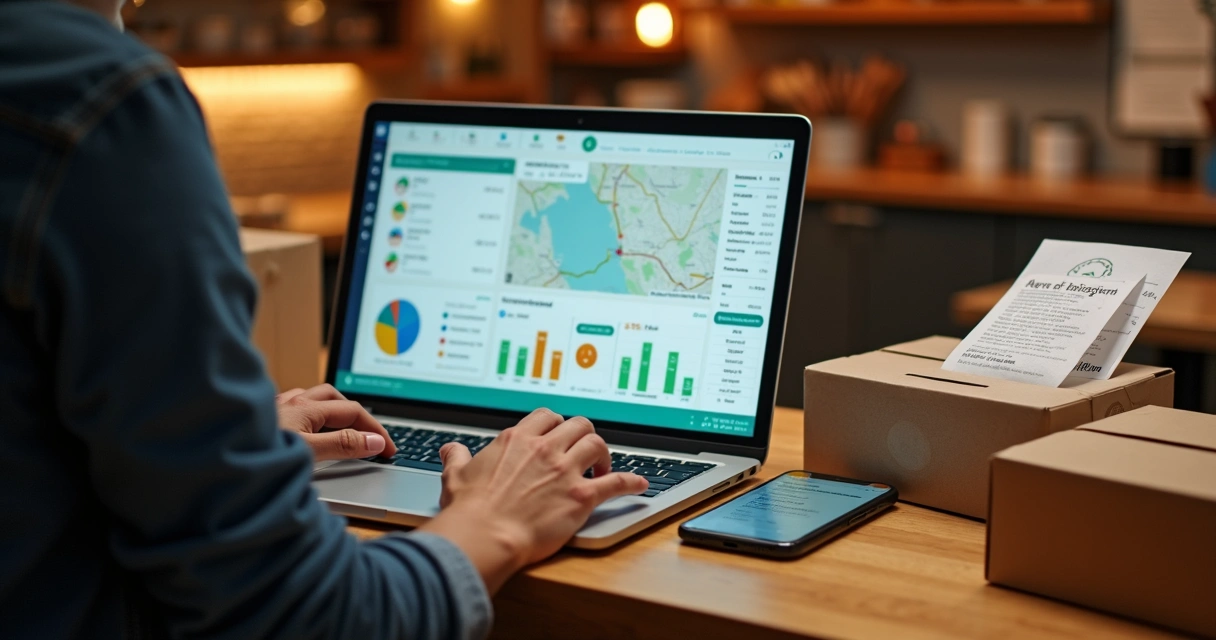 Gestor de restaurante analisando sistema de gestão para delivery no notebook 