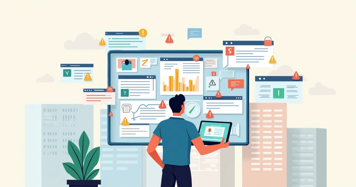 Síndico avaliando painel digital confuso na gestão de condomínio 