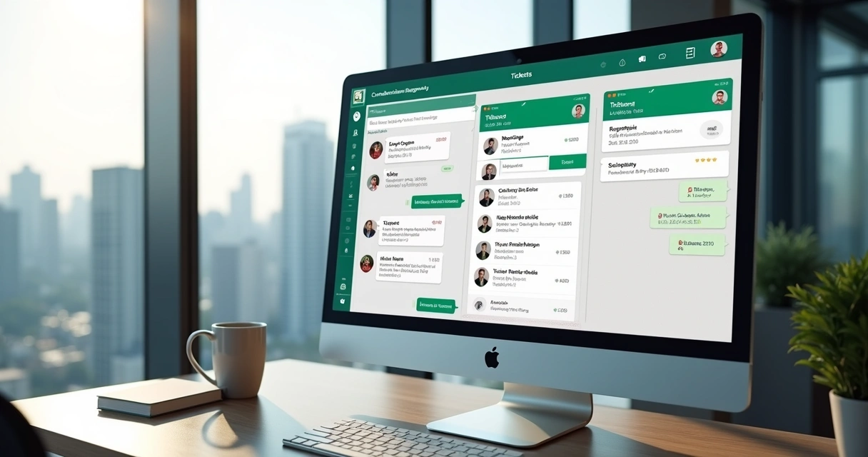 Tela de software de gestão condominial com mensagens de WhatsApp 