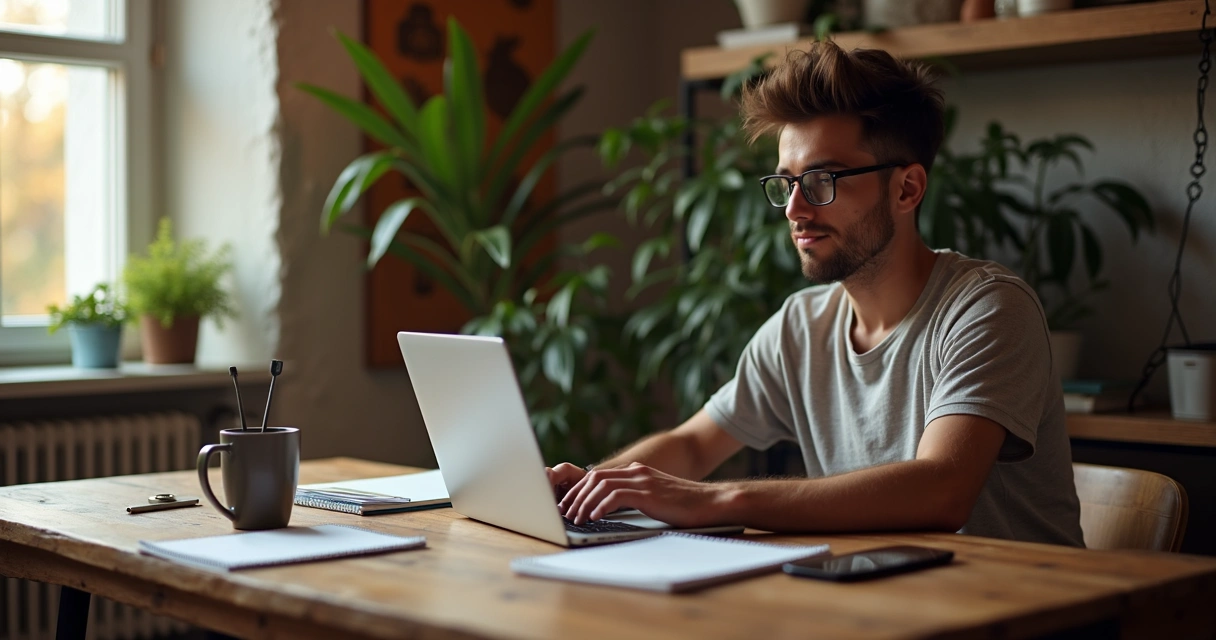 Empreendedor gerenciando campanhas DOOH pelo notebook em ambiente informal