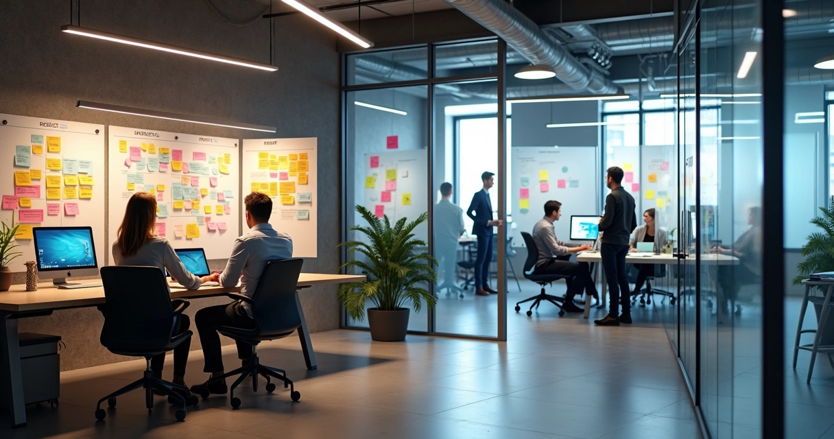 Profissional usando laptop em ambiente tecnológico de inovação