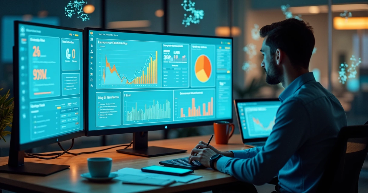 Gestor de ecommerce acompanhando dashboards com dados de vendas e automação 